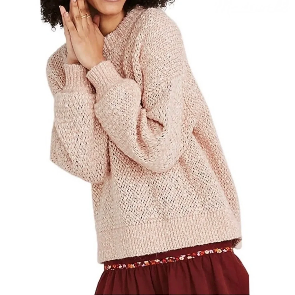 NEW MADEWELL PINK MARLED KNIT PULLOVER SWEATER - Picture 1 of 9